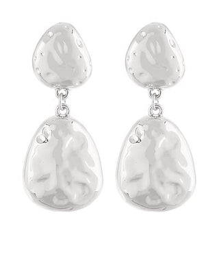 Artisan Hammered Organic Double Drop Earrings - Silver Statement Jewelry