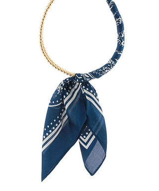 Navy & Gold Bandana Scarf-Wrapped Statement Collar Necklace