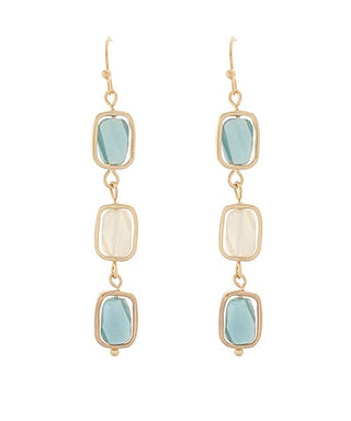 Geometric Linear Drop Earrings - Gold & Acrylic Square Beads
