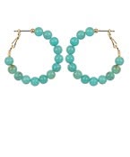 Teal Marble Bead Hoop Earrings – Gold Dipped 1.5” Hypoallergenic Hoops