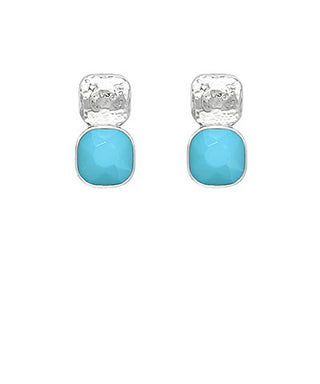 12mm Faceted Stone & Hammered Metal Earrings