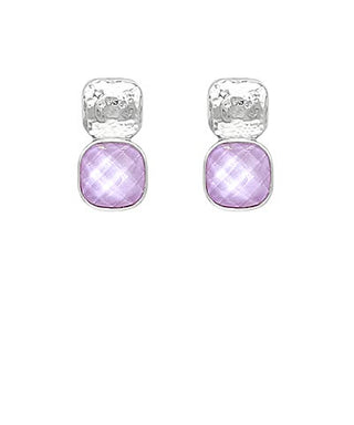 12mm Faceted Stone & Hammered Metal Earrings