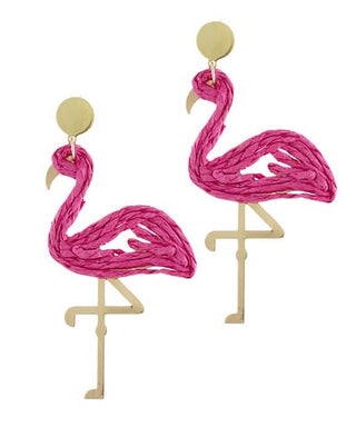 Pink Flamingo Raffia Statement Earrings | Tropical Summer Jewelry