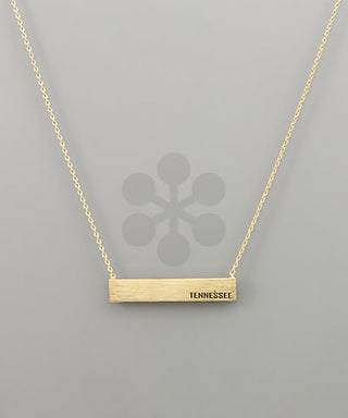 Tennessee Engraved Bar Necklace – Minimalist Gold Brass Charm