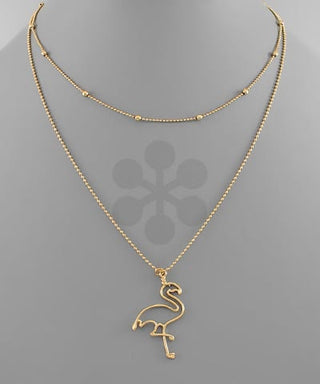 Tropical Chic Gold Layered Flamingo Pendant Necklace