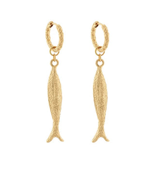 Artisan Sculpted Fish Huggie Drop Earrings