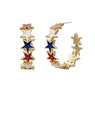 Patriotic Star Spangled Hoop Earrings