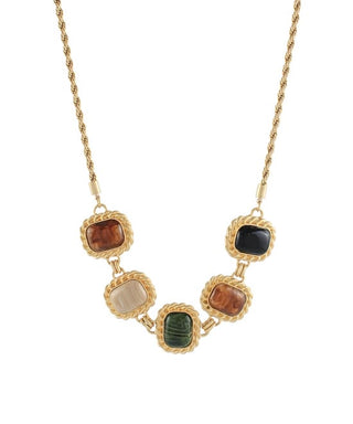 Vintage-Inspired Earth Tone Framed Stone Necklace