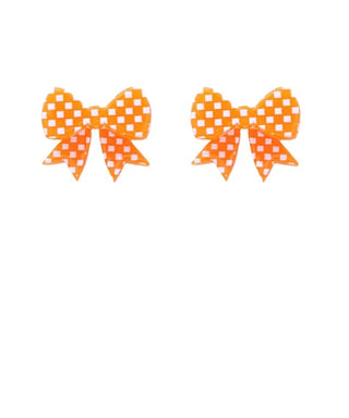 Tennessee Gameday Orange & White Checkerboard Bow Earrings - 20mm