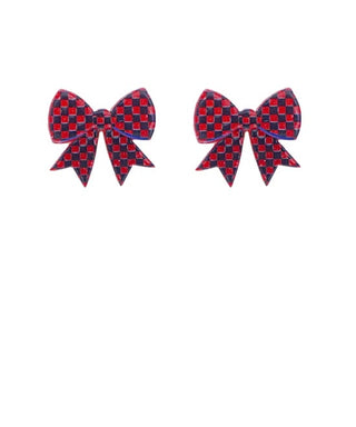 Red and Black Gameday Bow Earrings – Football Fan Acrylic Studs