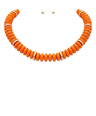 Tennessee Orange Rondelle Beaded Statement Necklace & Earring Set