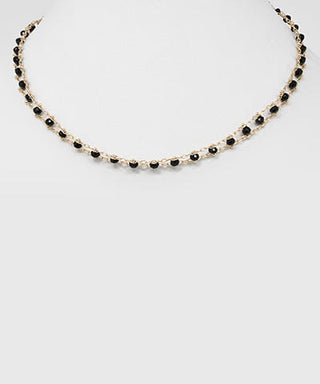 Midnight Elegance: Black & Gold Glass Bead Choker Necklace