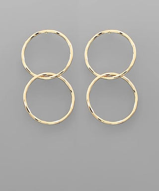 Hammered Double Circle Link Drop Earrings - Gold