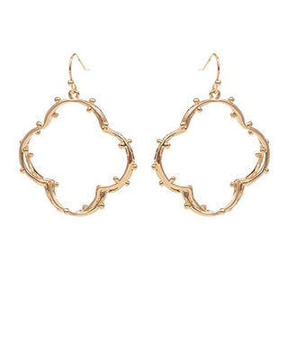 Quatrefoil Gold Clover Dotted Beaded Drop Earrings