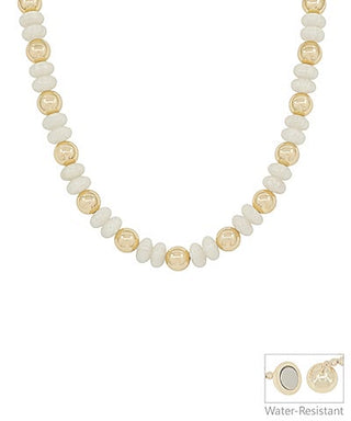Luxe White & Gold Candy Beaded Necklace – Water-Resistant with Magnetic Clasp