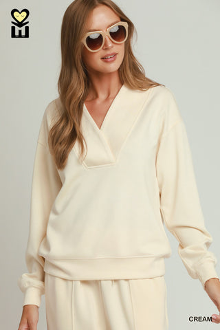 LUXEKNIT Shawl Neck Pullover, Cream