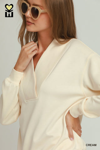 LUXEKNIT Shawl Neck Pullover, Cream