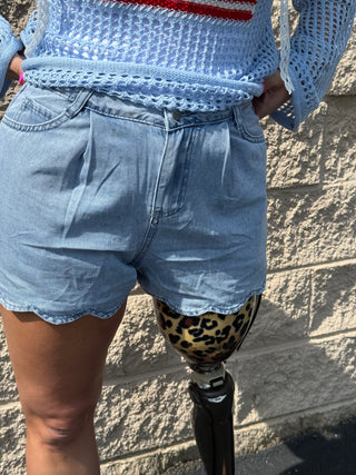Scalloped Hem Denim Shorts
