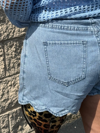 Scalloped Hem Denim Shorts
