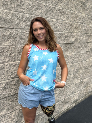 Patriotic Star Print Tie-Dye Tank Top