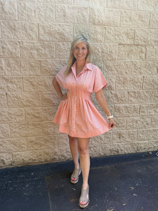 Tennessee Game Day Orange & White Pleated Stripe Shirt Dress
