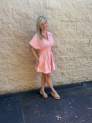 Tennessee Game Day Orange & White Pleated Stripe Shirt Dress