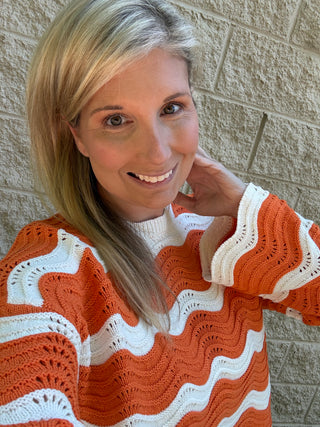 Tennessee Wavy Scalloped Knit Sweater