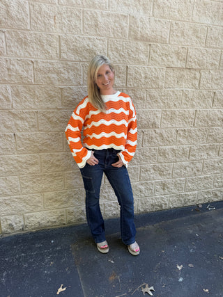 Tennessee Wavy Scalloped Knit Sweater