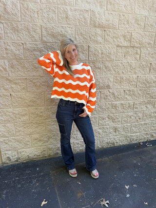 Tennessee Wavy Scalloped Knit Sweater