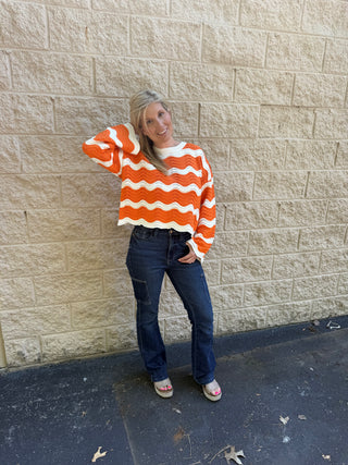 Tennessee Wavy Scalloped Knit Sweater