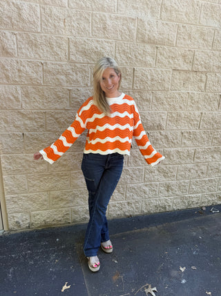 Tennessee Wavy Scalloped Knit Sweater