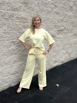 Sunshine Eyelet Lace Wide-Leg Two-Piece Lounge Set