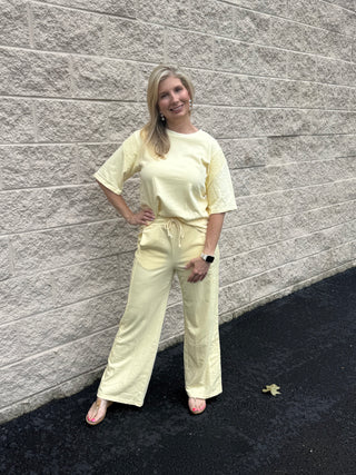 Sunshine Eyelet Lace Wide-Leg Two-Piece Lounge Set