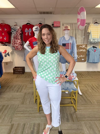 Jade Polka Dot Contrast Trim Sleeveless Summer Tank Top