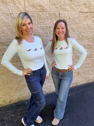 Ski Doxie Embroidered Ribbed Top