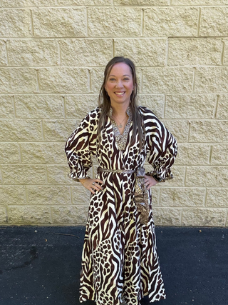 Mixed Animal Print Tie Waist Maxi Dress