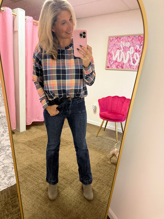 Plaid Pullover Top, Bubble Hem