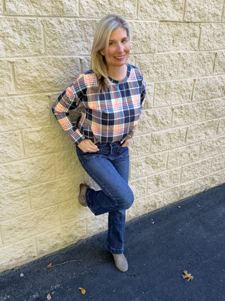 Plaid Pullover Top, Bubble Hem