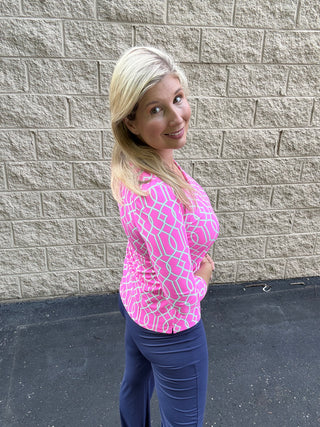Lulu-B UPF 50+ Pink Lattice V-Neck Top