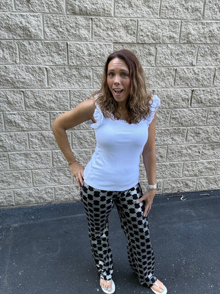 Lulu B Medallion Wide-Leg Palazzo Pants – Silver & Black