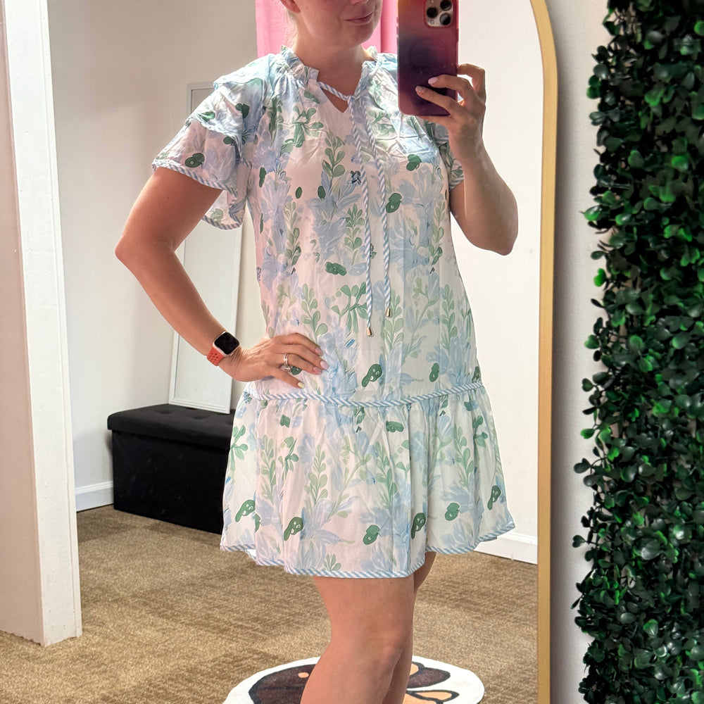 Blue & Green Garden Breeze Tiered Dress - Dress