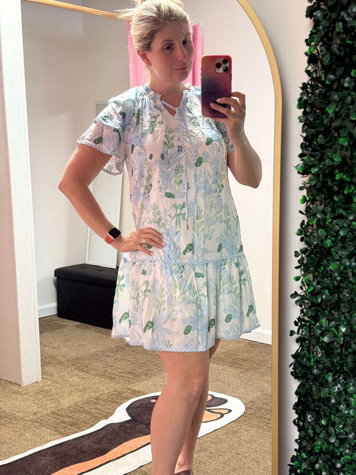 Blue & Green Garden Breeze Tiered Dress - Dress