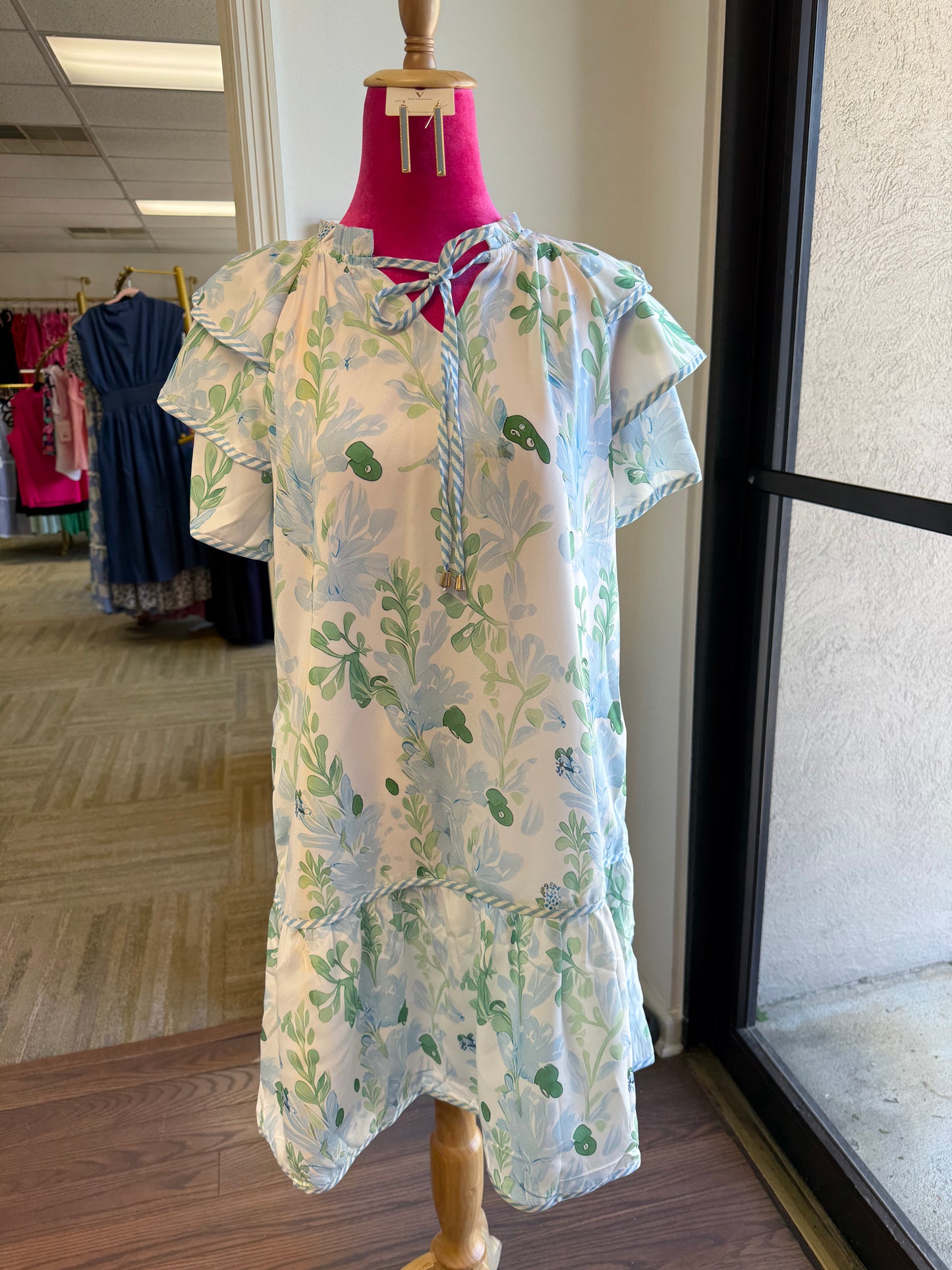 Blue & Green Garden Breeze Tiered Dress - Dress