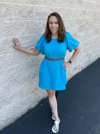 Jacquard Bubble Sleeve Mini Dress