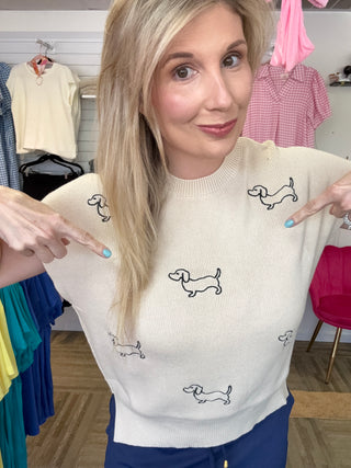 Dachshund Embroidered Sleeveless Sweater Vest Top