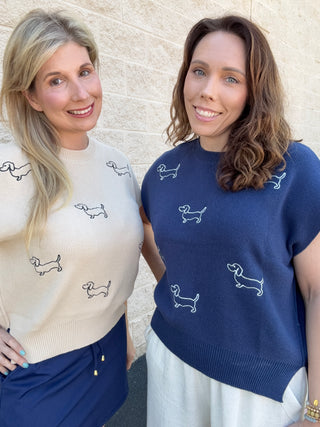 Dachshund Embroidered Sleeveless Sweater Vest Top