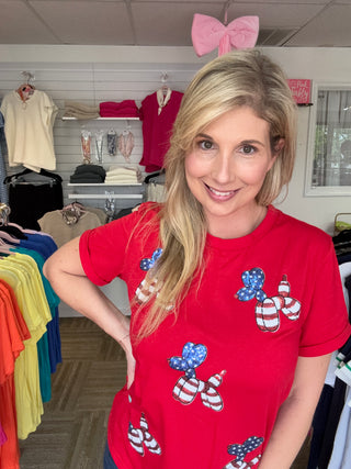 Americana Sequin Balloon Puppy Patriotic Graphic Tee