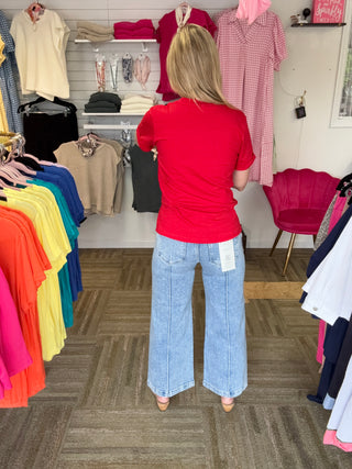 Pintuck Wide-Leg Cropped Jeans | Mid-Rise Stretch Denim