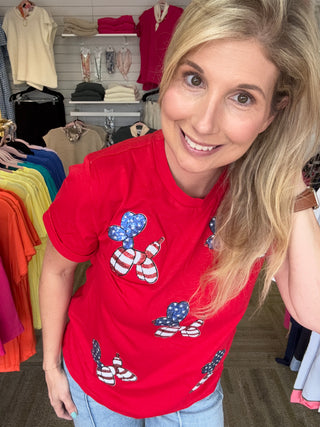 Americana Sequin Balloon Puppy Patriotic Graphic Tee