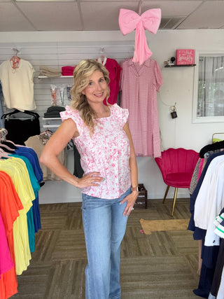 Pink Floral Bow Blouse